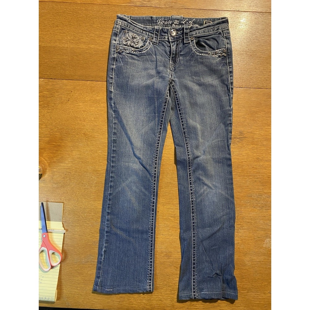 Grace in LA Jeans Women's 5/26x28 Embroidered Bootcut Denim‎ Bling Pockets